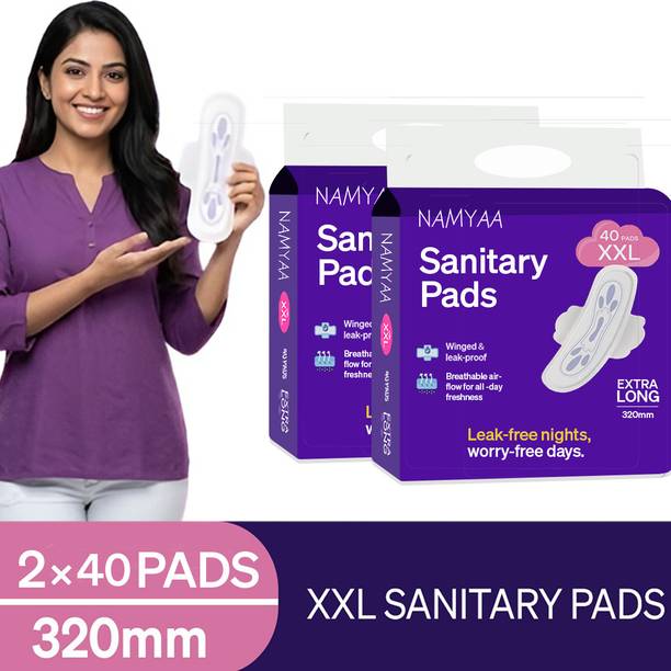 Namyaa XXL Sanitary Pads Pack of 2 (80 Pads) | Super Absorbent | Quick Dry Protection Sanitary Pad