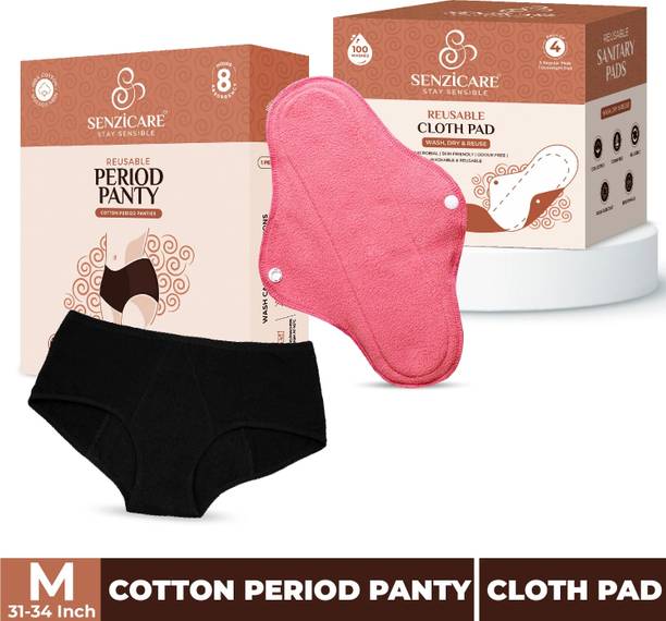 Senzicare Reusable Leak-Proof Period Panty ( 1N ) With Reusable Cloth Pads ( 4N ) Sanitary Pad
