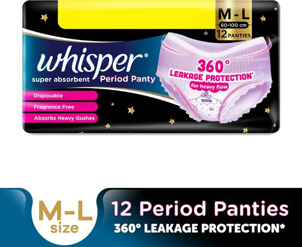 Whisper Super Absorbent Period Panty, M-L, 360 Degree Leakage Protection for Heavy Flow Sanitary Pad