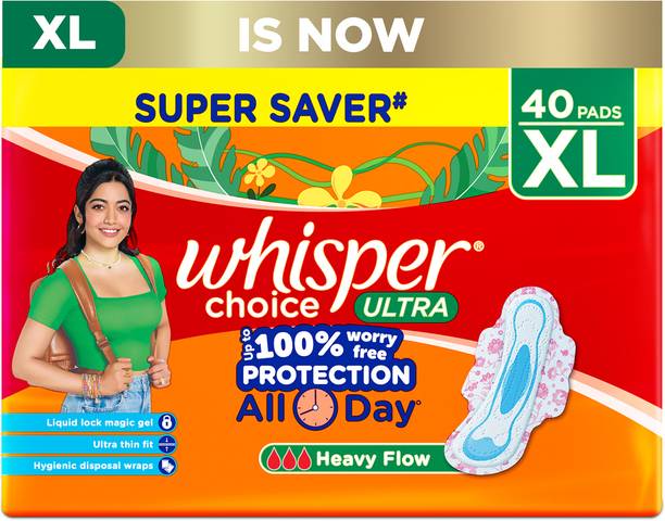 Whisper CHOICE ULTRA XL, UPTO 100% STAIN PROTECTION ALL DAY Sanitary Pad