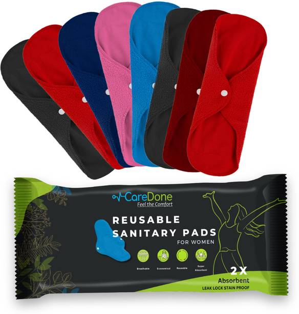 CareDone Pack of 8,Washable Overnight Cotton Cloth Panty Liners Period Pads for women. Sanitary Pad