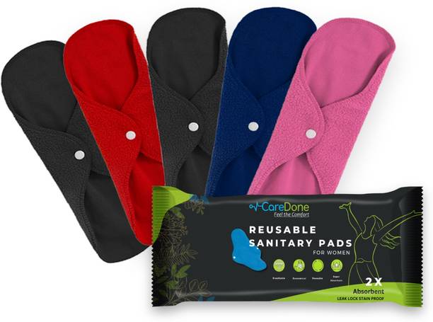 CareDone Multicolor Cloth Period Pads Washable Napkin for Heavy Flow with Wings.(packof5) Sanitary Pad
