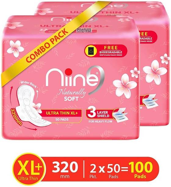 niine Naturally Soft Ultra Thin XL+ Sanitary Napkin With 3 Layer Shield for HEAVY FLOW Sanitary Pad