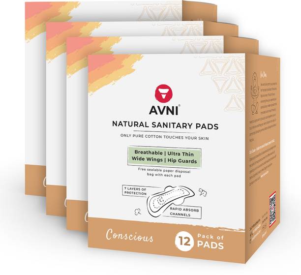 Avni Quad Combo (12 count per pack) Regular 240MM with Paper Disposable Bags, 48 Sanitary Pad