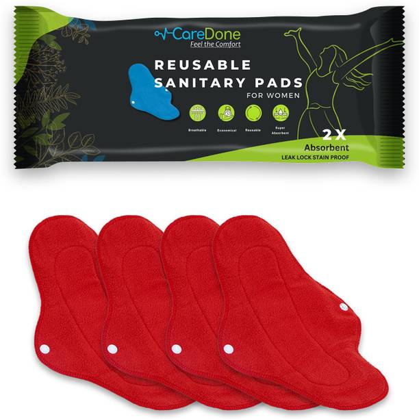 केयरडन Washable Overnight Cotton Red Cloth Panty Liners Period Pads for women(packof4)