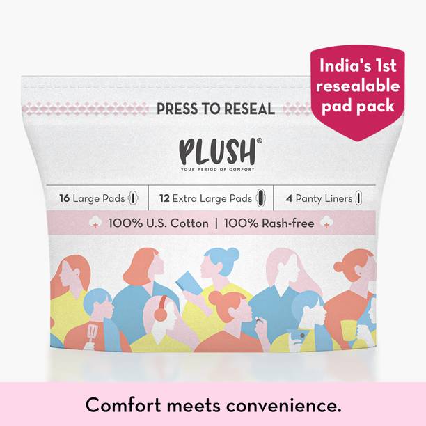 प्लश 100% Pure U.S. Cotton Rash Free Resealable (12 XL+ 16 L+4 Liners)