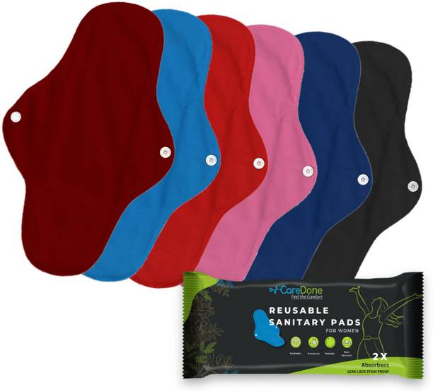 केयरडन Washable Overnight Cotton Cloth Panty Liners Period Pads for women(Pack of 6)
