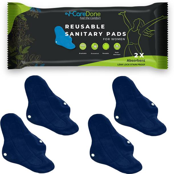 CareDone Reusable Washable Sanitary Cloth menstrual pads (Navy Blue, Maxi - Pack of 4) Sanitary Pad
