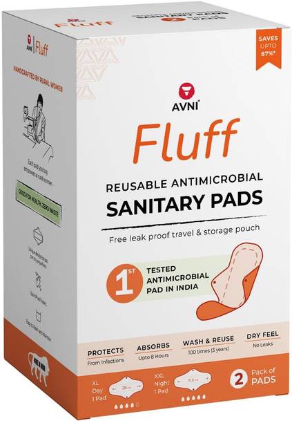 Avni Fluff Washable Cloth Pads, (R- 240MM x 2) | Antimicrobial | With Storage Pouch Sanitary Pad