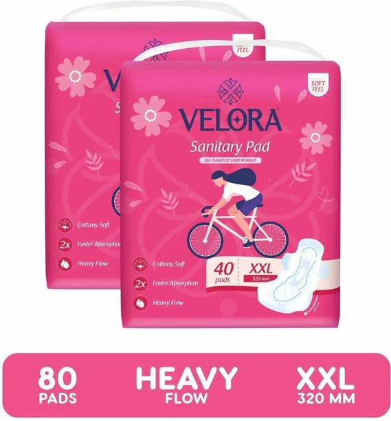 वेलोरा Soft Feel XXL 80 Sanitary Pads for Women-Trifold pads (XXL- 320 MM-40 Pads each)