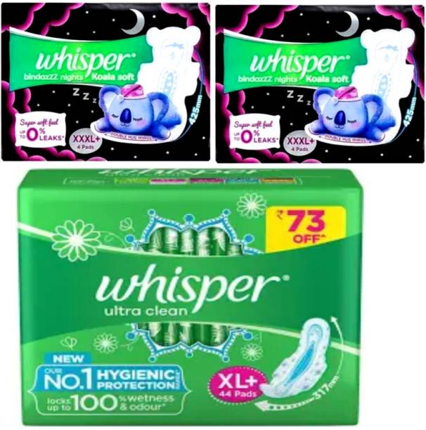 Whisper bindazzz night xxxl 4+4+ ultra clean xl 44 pads 52 Sanitary Pad