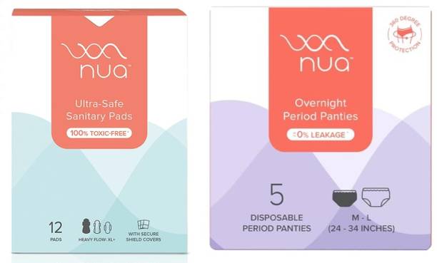 Nua Ultra-Safe |XL+|12 Count and Overnight Period Panties (M-L),5 Count Sanitary Pad