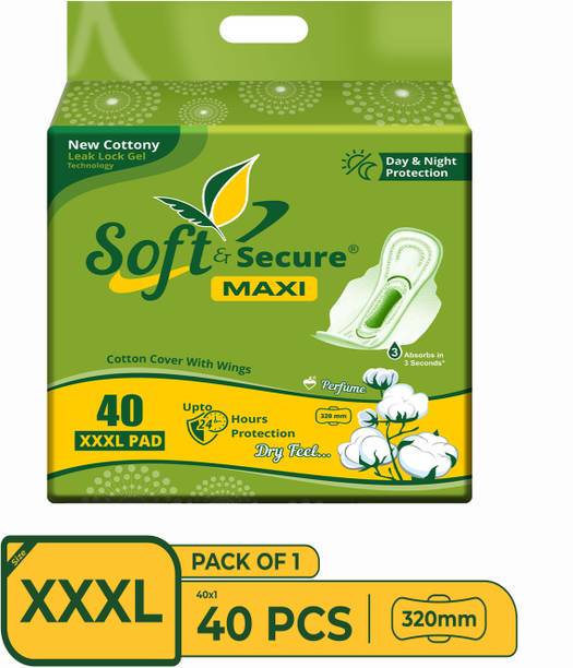 soft & secure PureCotton Maxi Heavy Flow Pad Size XXXL (40 Pads) Sanitary Pad
