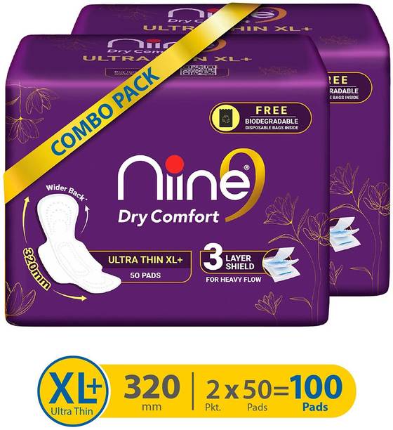 niine Dry Comfort Ultra Thin XL+ Sanitary Napkins With 3 Layer Shield for HEAVY FLOW Sanitary Pad