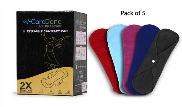 CareDone Reusable Washable Sanitary Cloth menstrual pads (mix multicolor - Pack of 5) Sanitary Pad