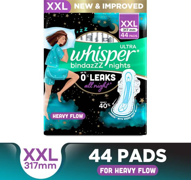 Whisper Bindazzz Nights, Upto 0% Leaks All Night Long Sanitary Pad