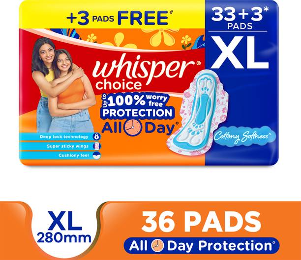 Whisper Choice XL, 36 XL Pads, for medium to heavy flow Sanitary Pad