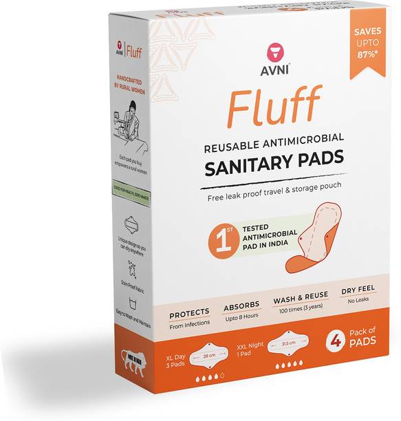 Avni Basic Washable,Reusable& Antimicrobial,Day(XL)+Night(XXL),Cloth Sanitary Pad