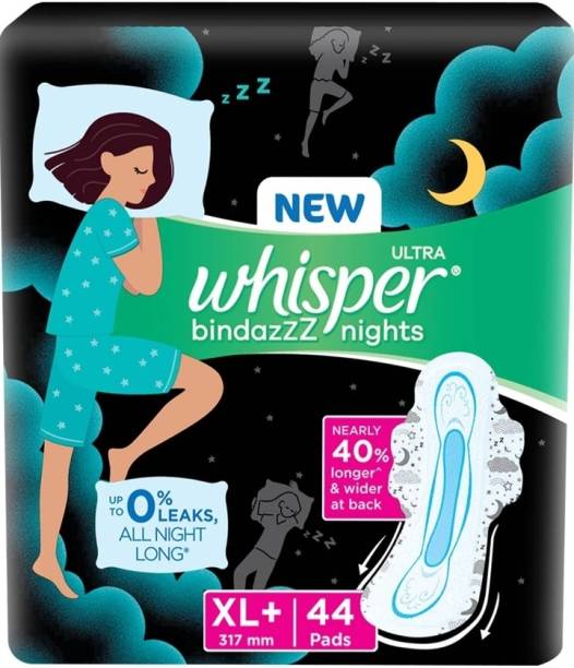 Whisper Bindazzz Nights Sanitary Pads for Women Ultra XL Plus 317 mm - 44 Pads Sanitary Pad