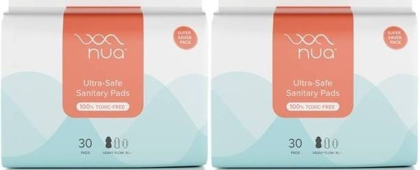 Nua Ultra Safe Sanitary Pads|SUPER SAVER PACK| Heavy Flow XL,30 Pads x Pack of 2 Sanitary Pad