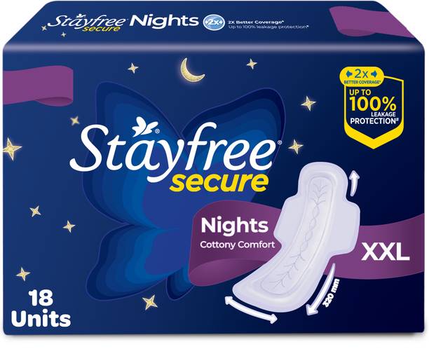 STAYFREE Secure Nights|Cottony Comfort|Upto 100% leakage protection|Odour Control Sanitary Pad