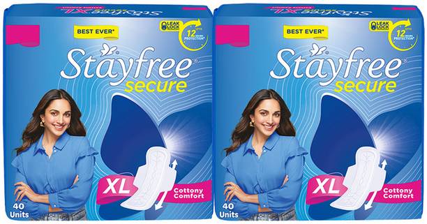 STAYFREE Secure XL Cottony Cover Sanitary Pad��(40X2) (Pack of 80) Combo pack Sanitary Pad