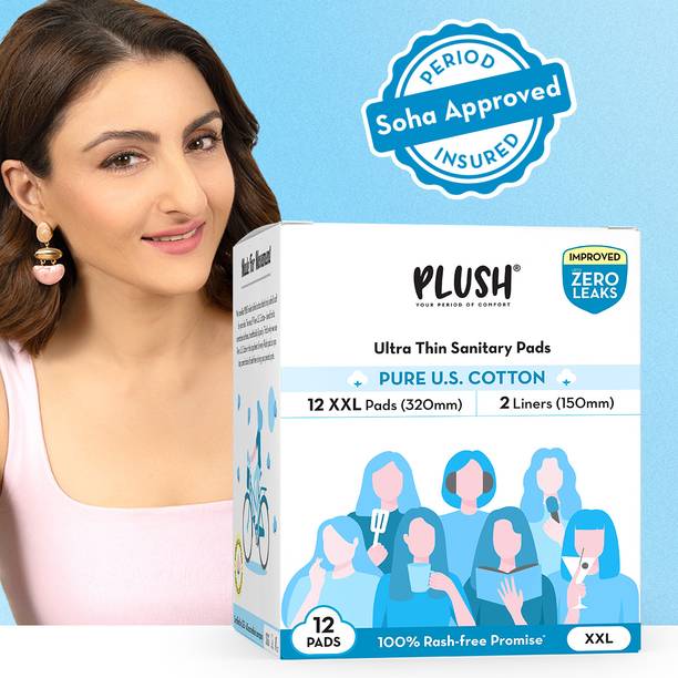 PLUSH Ultra Thin 12 XXL pads (320 mm) and 2 Liners(150mm) Sanitary Pad