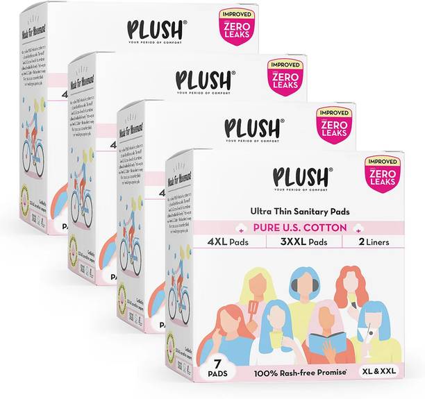 PLUSH 100 % Pure Cotton Sanitary Napkins | XL+XXL Pads - Pack of 7*4 (Pack of 28) Sanitary Pad