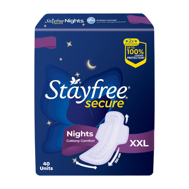 STAYFREE Secure Nights|Cottony Comfort|Upto 100% leakage protection|Odour Control Sanitary Pad