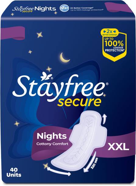 STAYFREE Secure Nights|Cottony Comfort|Upto 100% leakage protection|Odour Control Sanitary Pad
