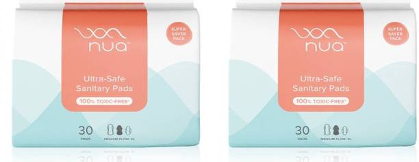 Nua Ultra Safe| Super Saver Pack |Medium Flow - XL| 30 Pads x Pack of 2 Sanitary Pad