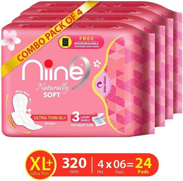niine Naturally Soft Ultra Thin XL+, Sanitary Napkins (Disposal Bags Inside) Sanitary Pad