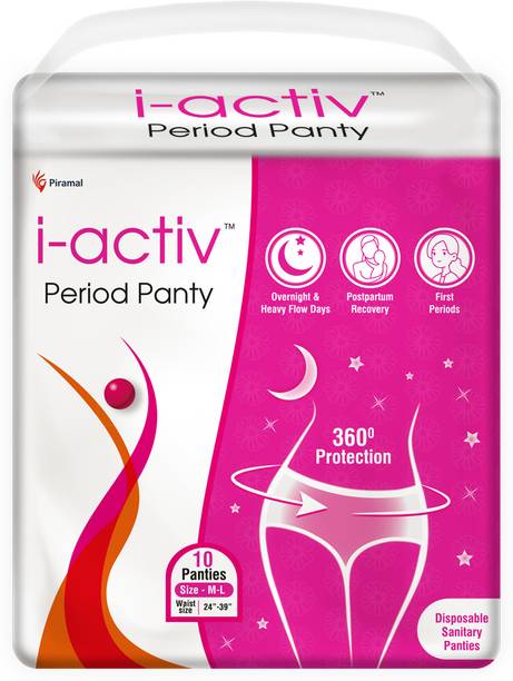 i-activ Period Panty, Disposable | Size - 24" to 39" - Pack of 10 Sanitary Pad