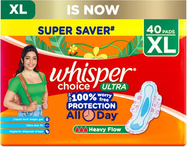 Whisper Choice 40 PCS Ultra XL Sanitary Pads With 100 Percent Stain Protection Sanitary Pad
