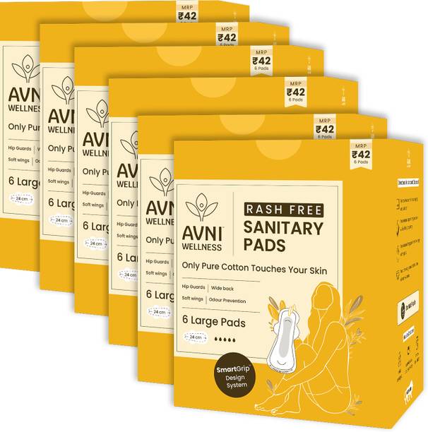 Avni Naturale Cotton Ultrathin(6 counts per packet)L-240MM wide wings,36 Sanitary Pad