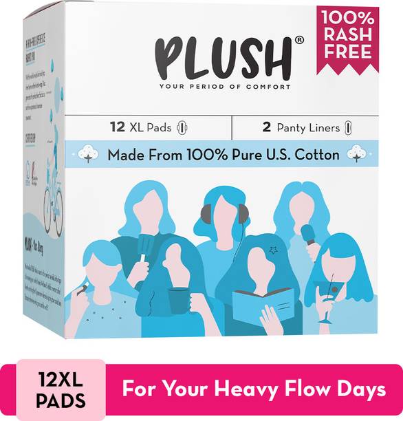 प्लश ALL XL 100% Pure U.S. Cotton Rash Free with 12XL (310mm)Pads , 2 Liners(150mm)