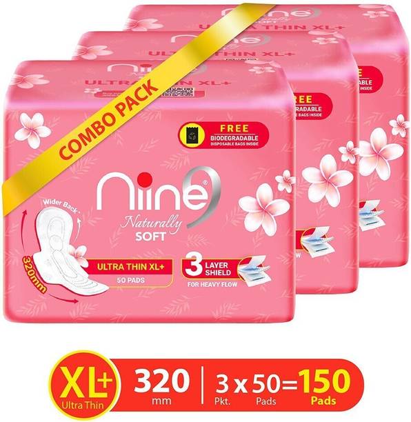 नीन Naturally Soft Ultra Thin XL+ Sanitary Napkin With 3 Layer Shield for HEAVY FLOW