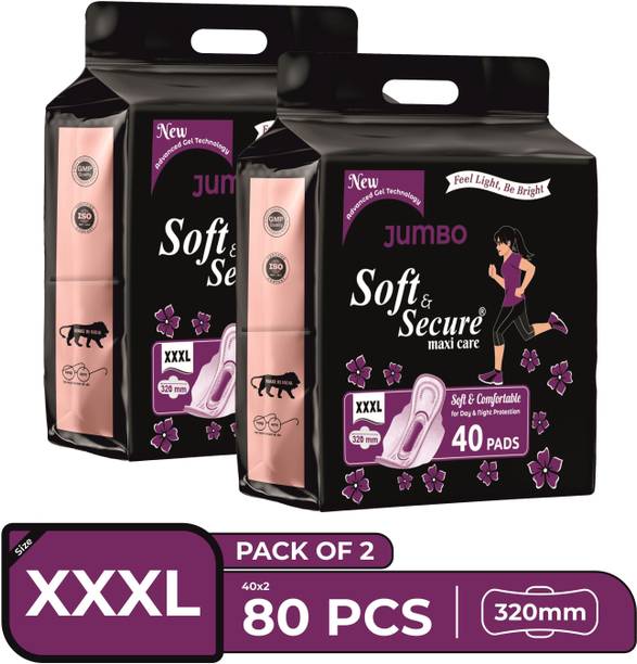 सॉफ्ट एंड सिक्योर JUMBO MAXI DRY PAD COMBO Sanitary Pad (Pack of 80)