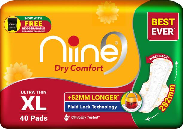niine Dry Comfort Ultra Thin XL Sanitary Pads, Fluid Lock Gel Technology (Combo of 1) Sanitary Pad