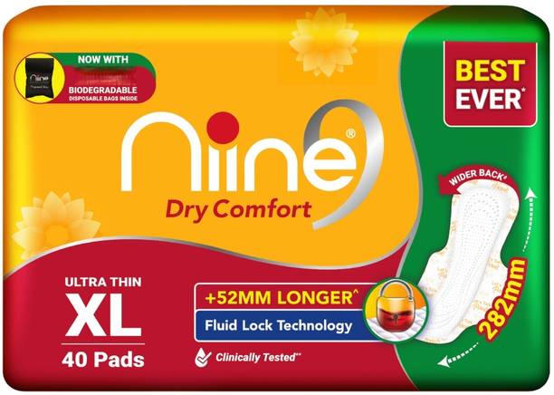 niine Dry Comfort Ultra Thin XL Sanitary Pads, Fluid Lock Gel Technology (Combo of 1) Sanitary Pad