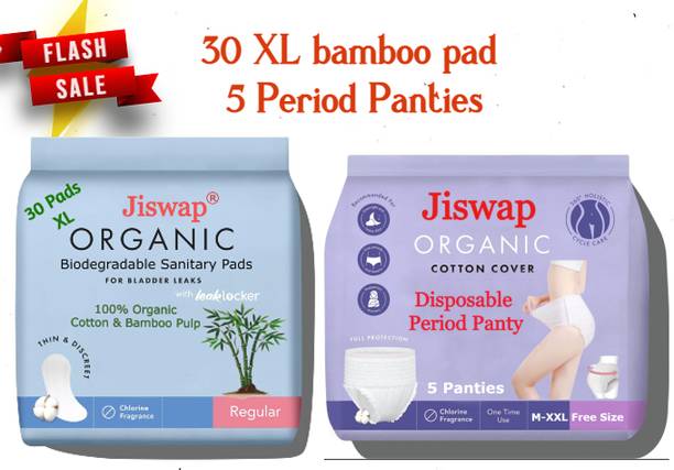Jiswap 30 XL Bamboo Fiber 100% Natural Organic Sanitary Pads + 5 Period Panties Sanitary Pad