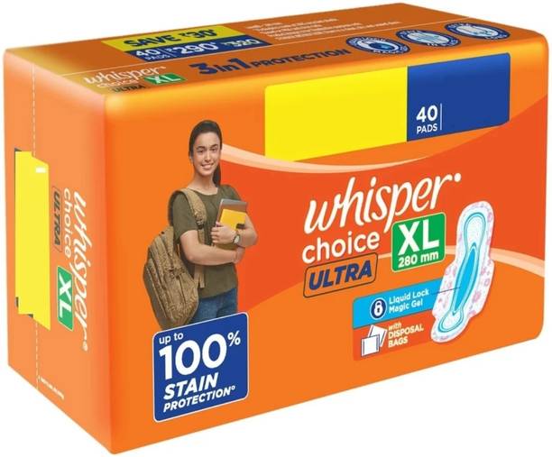 Whisper CHOICE ULTRA XL, UPTO 100% STAIN PROTECTION ALL DAY AND NIGHT Sanitary Pad