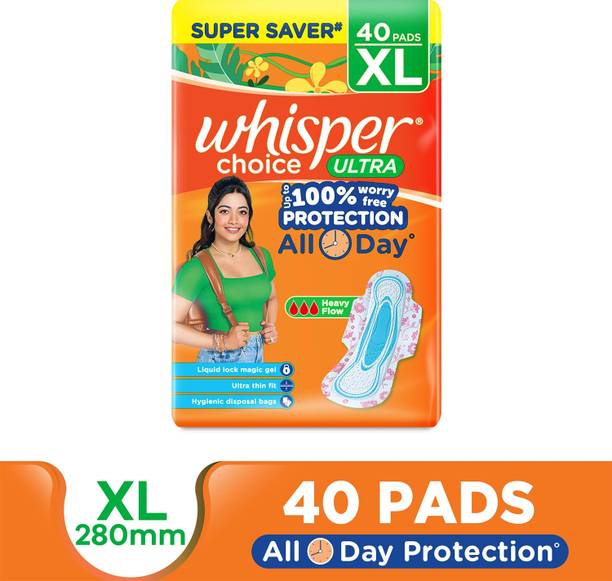 Whisper CHOICE ULTRA XL, UPTO 100% STAIN PROTECTION ALL DAY Sanitary Pad