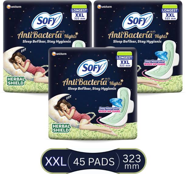 SOFY 99% Anti-Bacteria- Overnight Protection | Deep Absorption & Herbal Shield | XXL Sanitary Pad