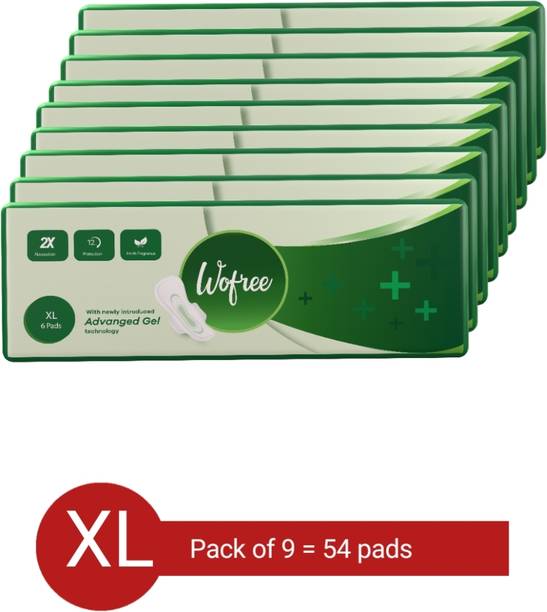 WO FREE Gel Sanitary Pads XL 54 Pads Pack of 9 | Leak-Proof with Advanced Gel Technology Sanitary Pad