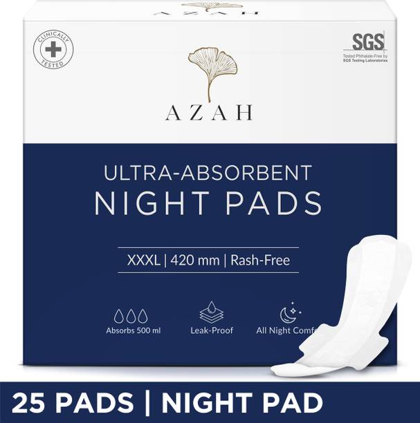 AZAH XXXL Night Pads For Ultra Heavy Flow | Rash Free with 3x Absorbency Sanitary Pad