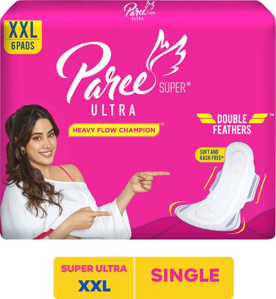 परी सुपर अल्ट्रा सॉफ्ट फील डबल फेदर XXL ट्राई-फोल्ड पैड्स, डिस्पोजेबल कवर्स के साथ सैनिटरी पैड