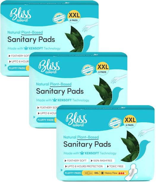 BlissNatural Plant Based | XXL For Heavy Flow Combo | Extremely Soft & 100% Rash free Sanitary Pad
