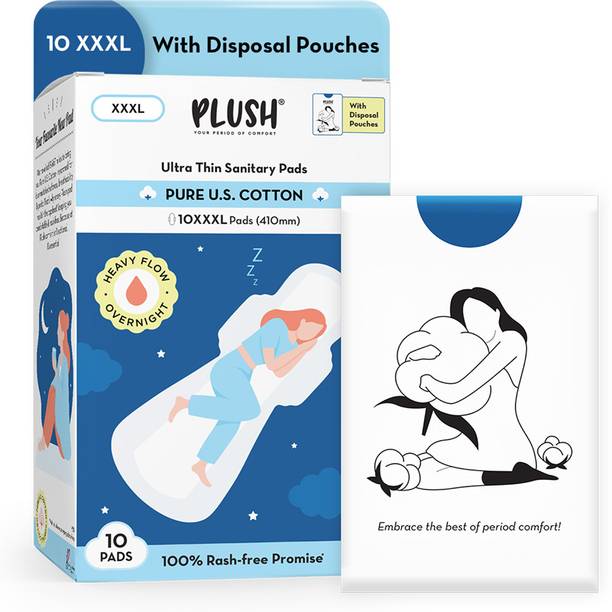 PLUSH XXXL U.S.Cotton Sanitary pads with individual biodegradable pouches- 410mm Sanitary Pad