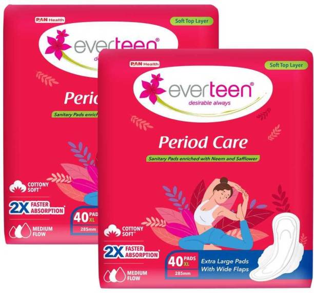 everteen Period Care XL Soft Sanitary Pads with Neem & Safflower For Medium Flow - 2 Pack Sanitary Pad